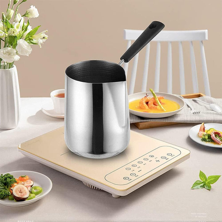 Edelstahl Türkische Kaffeekanne, Mokkakanne, Aufschäum-Milchkännchen, Türkische Kaffeekanne mit Grif