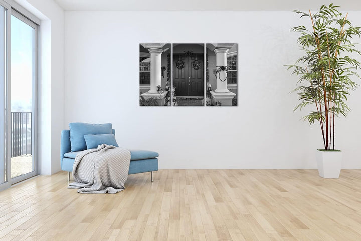 Halloween steht vor der Tür Effekt: Schwarz&Weiss,Format: 3Teilig als Leinwandbild, Motiv fertig ger