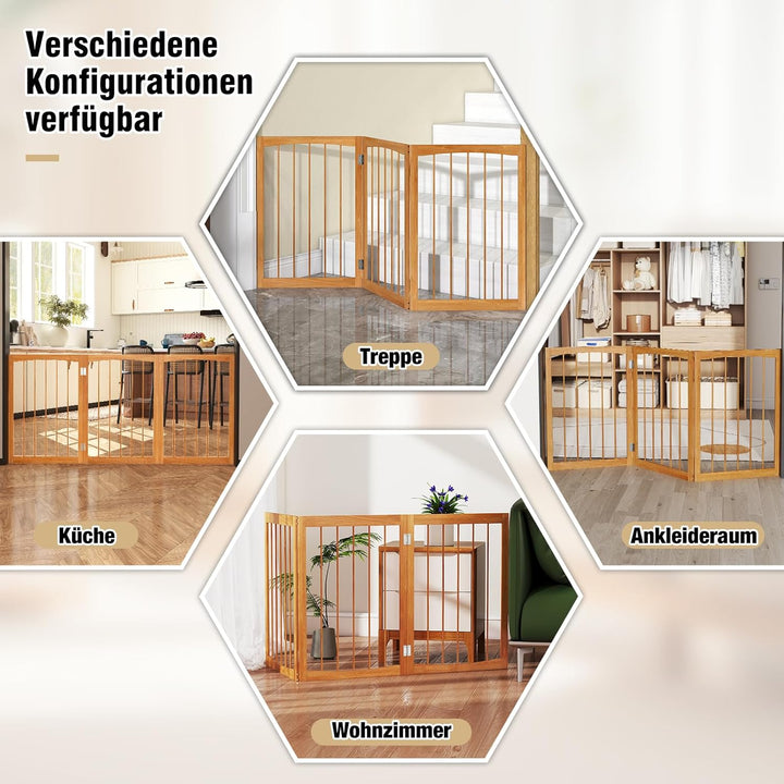GYMAX Absperrgitter Hund 3-teilig, 159 x 76 cm Faltbar Hundegitter mit 180° Drehung, Schutzgitter Ho
