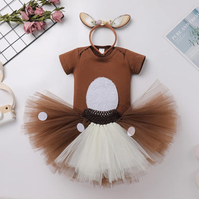 FYMNSI Baby Mädchen Weihnachtsoutfit Rentier Kostüm Baumwolle Body + Tütü Rock + Stirnband 3tlg Set