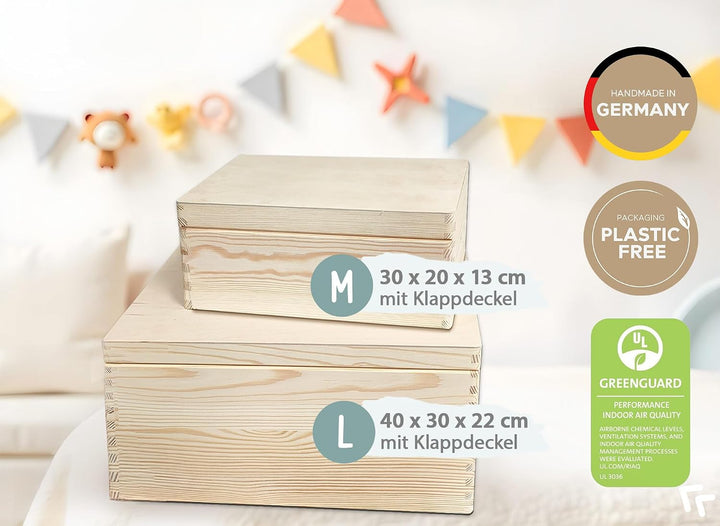 Little Deco Personalisierte Erinnerungskiste Baby Holzkiste | M - 30 x 20 x 13 cm | Hasen Geschenk G