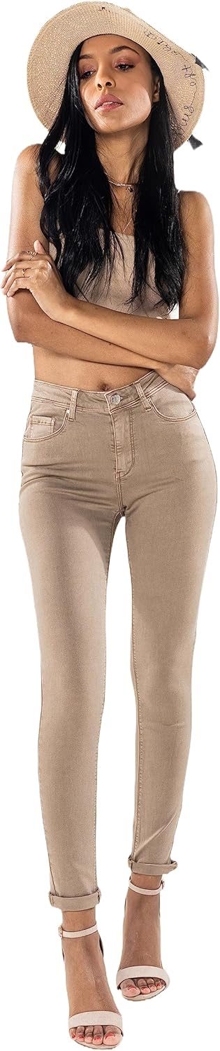 Nina Carter P106 Damen Jeanshosen Slim Fit Push-Up Skinny Jeans Mid-High Waist M Slim Hellbraun (P10