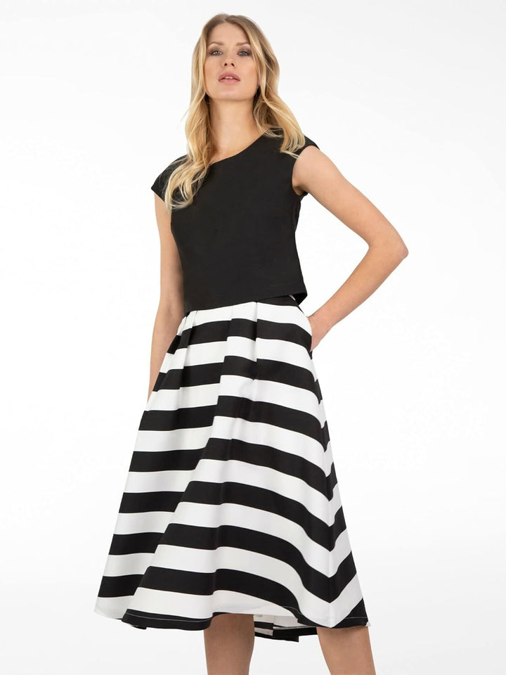 APART Fashion Damen Satin Rock, Creme-schwarz, Normal