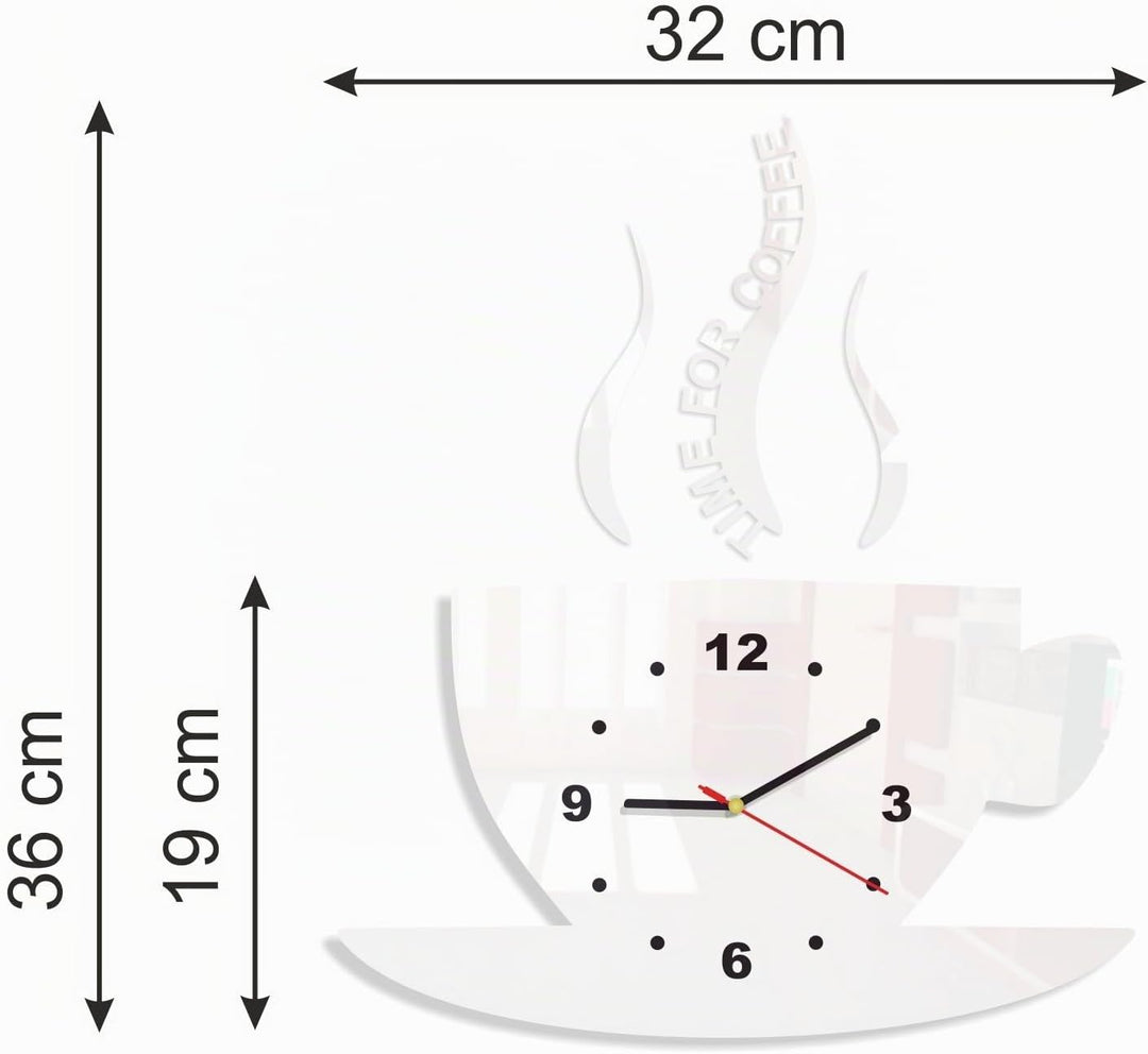TASSE Time for coffee (Zeit für Kaffee) Moderne Küche Wanduhr weiss, 3d römisch, wanduhr deko, Weiss