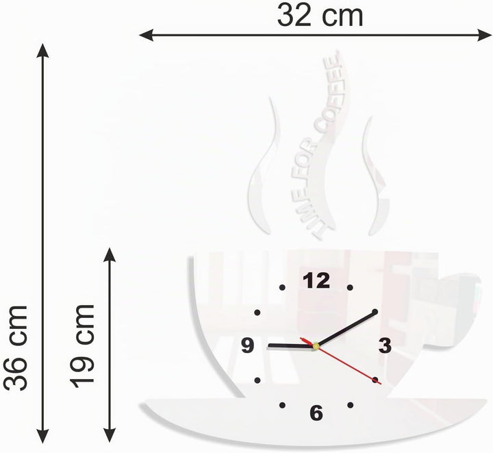 TASSE Time for coffee (Zeit für Kaffee) Moderne Küche Wanduhr weiss, 3d römisch, wanduhr deko, Weiss