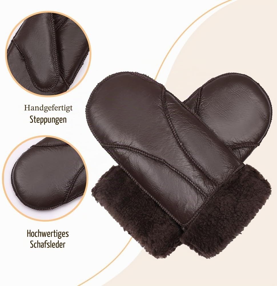 MGGMOKAY Damen Fäustlinge für Winter Damen Lammfell Shearling Fäustlinge Winter Lederhandschuh S Bra