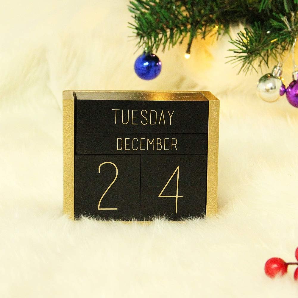 Juegoal Ewiger Holz-Kalender, Holzblock, Tageskalender, Büro, Schreibtischzubehör (schwarz)