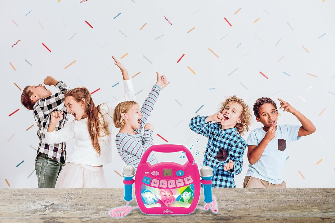 Lexibook, Disney Prinzessin, Tragbarer Karaoke-Digitalplayer für Kinder, Mikrofone, Lichteffekte, Bl