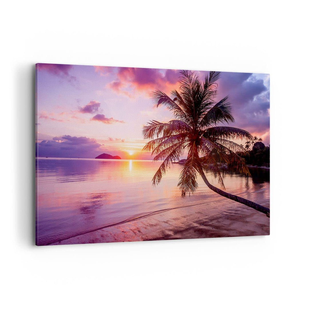 Bilder auf Leinwand 100x70cm Leinwandbild mit Rahmen Strand Meer Palme Gross Wanddeko Bild Schlafzim