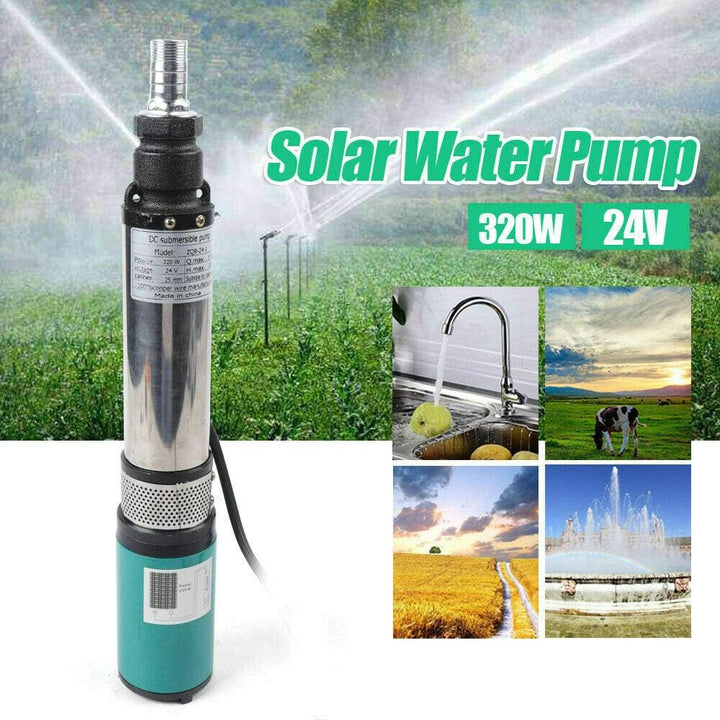 Tiefbrunnenpumpe, 320W Solar Brunnenpumpe Edelstahl DC 24V Wasserpumpe Tauchpumpe 25m 5m³/h Schraube