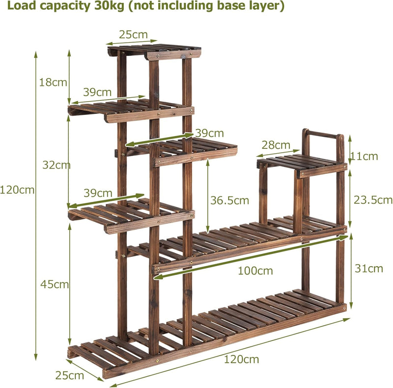 Homasis Pflanzenständer mit 7 Ebenen aus Tannenholz für Pflanzen, Ornamente, Pflanzenständer, vertik