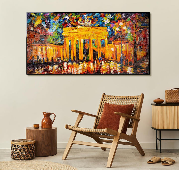 YS-Art XXL Abstrakt Acryl Gemälde auf Leinwand Brandenburger Tor handgemalt Wandbilder Wohnzimmer mo