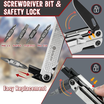 BIBURY Multitool Zange, Edelstahl Multi Tool mit verbessertem Seilschneider & Schraubenantrieb, Falt