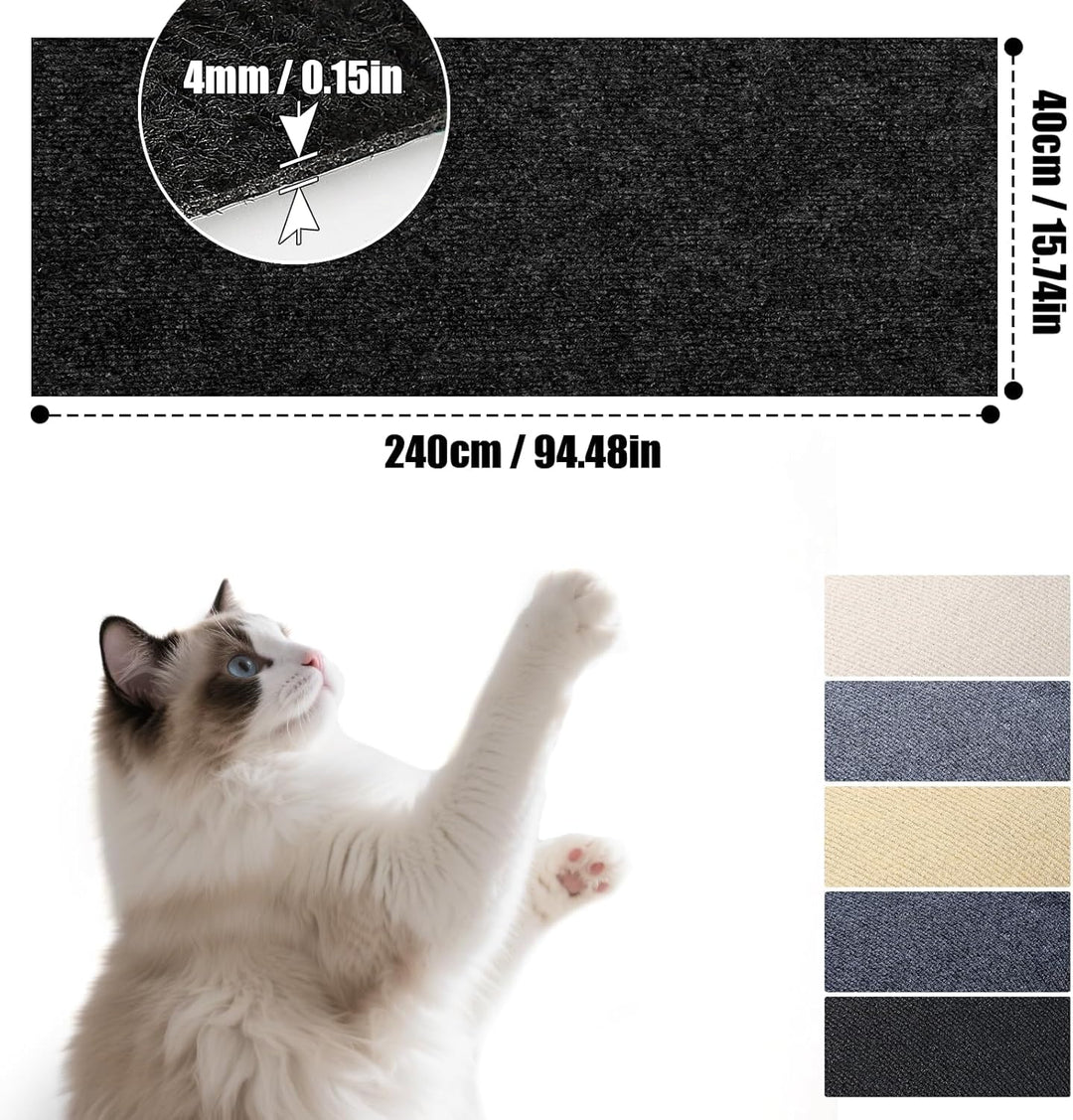 Kratzmatte Katze Selbstklebende Kratzmatte 240x40 cm Kratzbrett Kratzwand Kratzteppich Schwarz Kratz