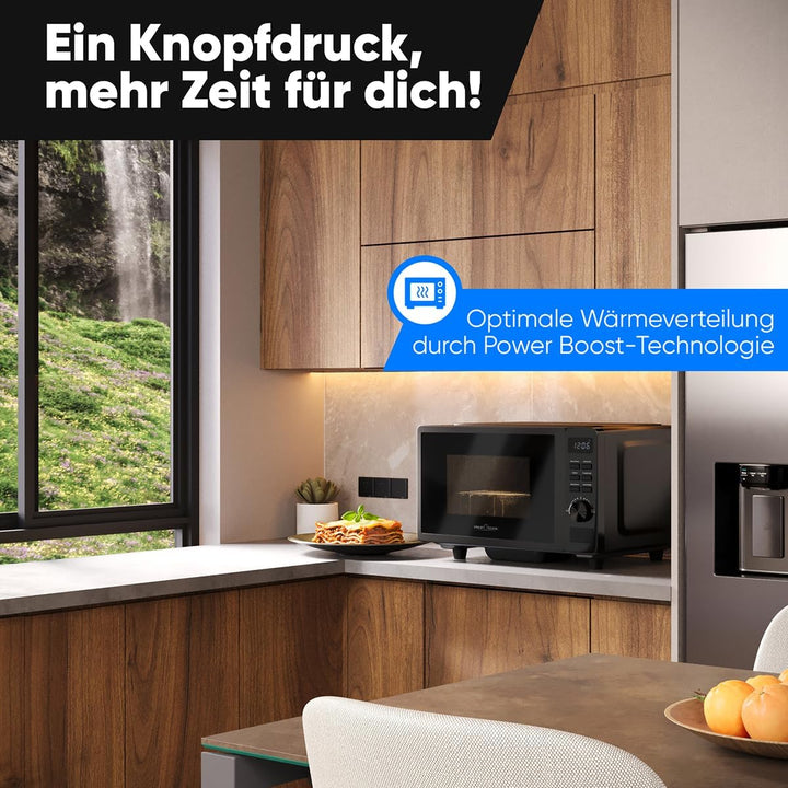 ProfiCook Mikrowelle mit Grill 20L | Mikrowelle ohne Drehteller für gleichmässige Wärmeverteilung |