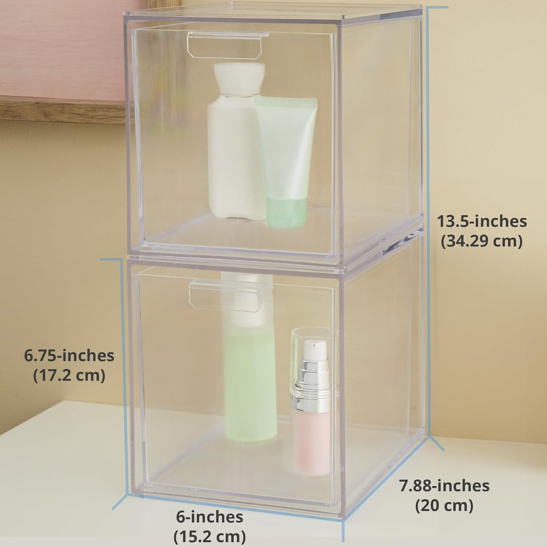 STORi Audrey Stapelbare Kosmetik-Organizer Schubladen 16,5 cm hoch | Set mit 2 Stück transparent, 6-