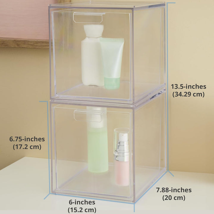 STORi Audrey Stapelbare Kosmetik-Organizer Schubladen 16,5 cm hoch | Set mit 2 Stück transparent, 6-