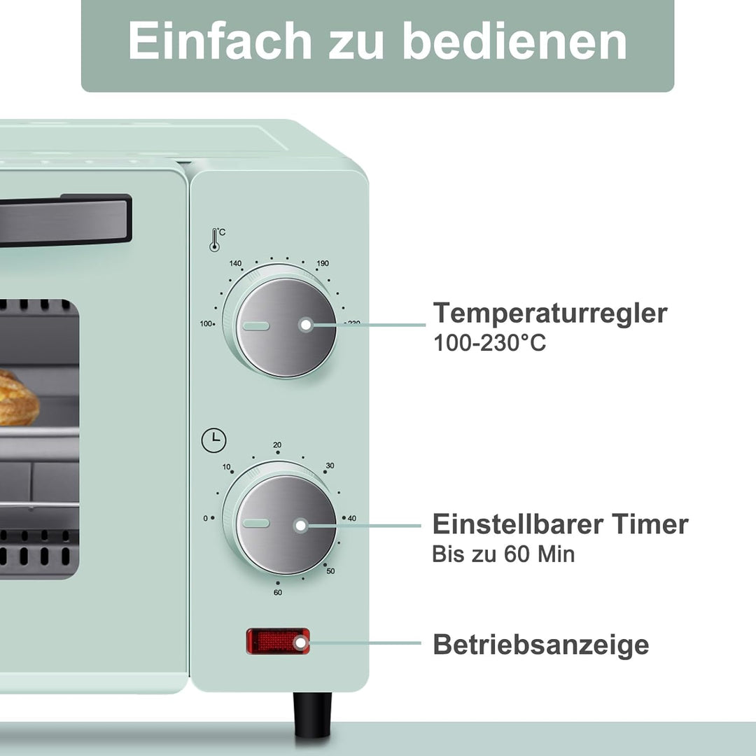 WANNYTON Minibackofen, Backofen 10 L, 650 Watt, 100-230 °C Timer 0-60 Min. inkl. Backblech Grillrost