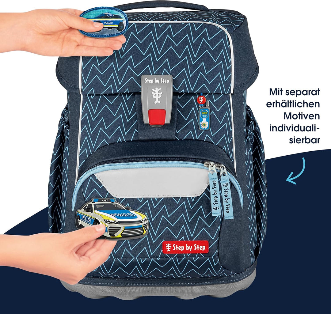Step by Step Basis Schulranzen-Set „Blue Lines“, 4-teilig, blau, ergonomischer Tornister mit Reflekt