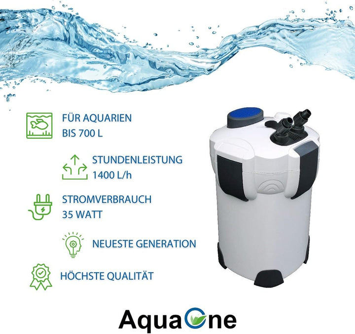 AquaOne Aquarium Aussenfilter HW-303A 1400 L/h I Hochwertiger Filter für Aquarien bis 700 Liter I Pu