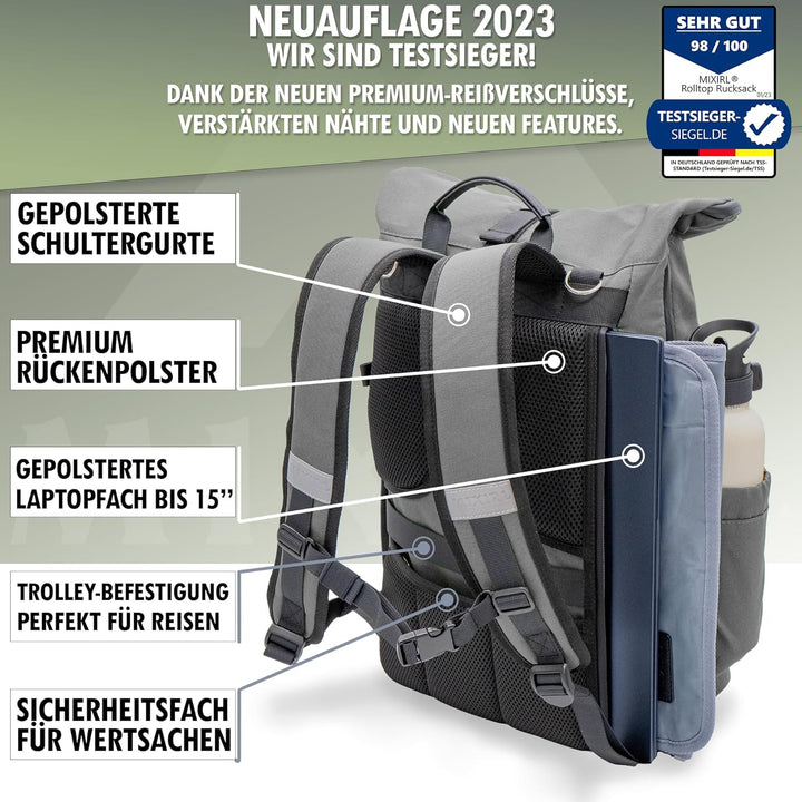 Baby Wickelrucksack stylische Wickeltasche mit Wickelunterlage | Rolltop Rucksack Gross & Kinderwage