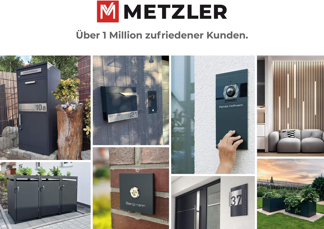 Metzler Briefkasten pulverbeschichtet in Tiefschwarz RAL9005 - Wandbriefkasten mit Zeitungsfach - Po