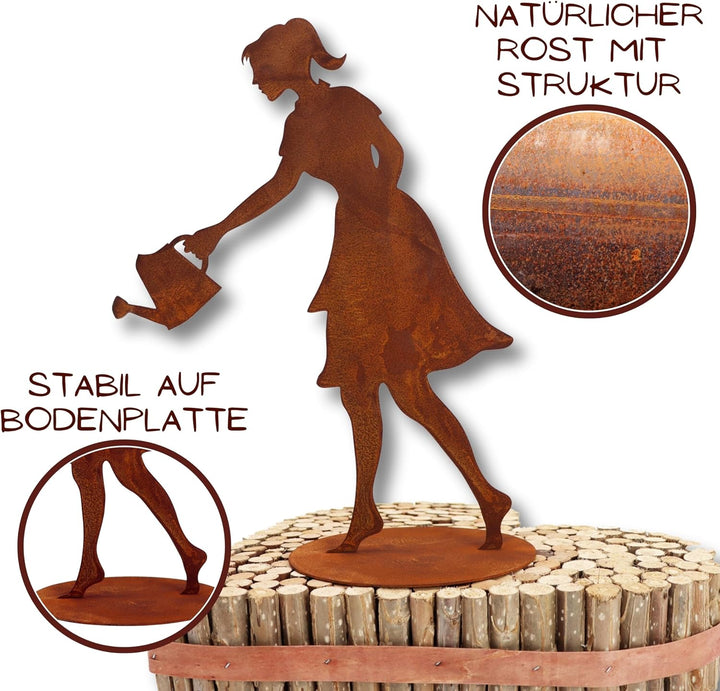 Rostikal Gartenfigur Gärtnerin 60 cm – Perfekte rostige Rostfigur mit Bodenplatte, wetterfeste Garte