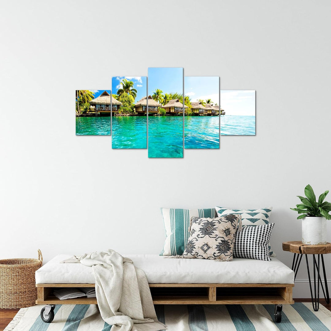 Runa Art Bild Wohnzimmer Schlafzimmer Panorama Meer 5 Teilig Hawaii Küste Blau Wandbilder auf Vlies