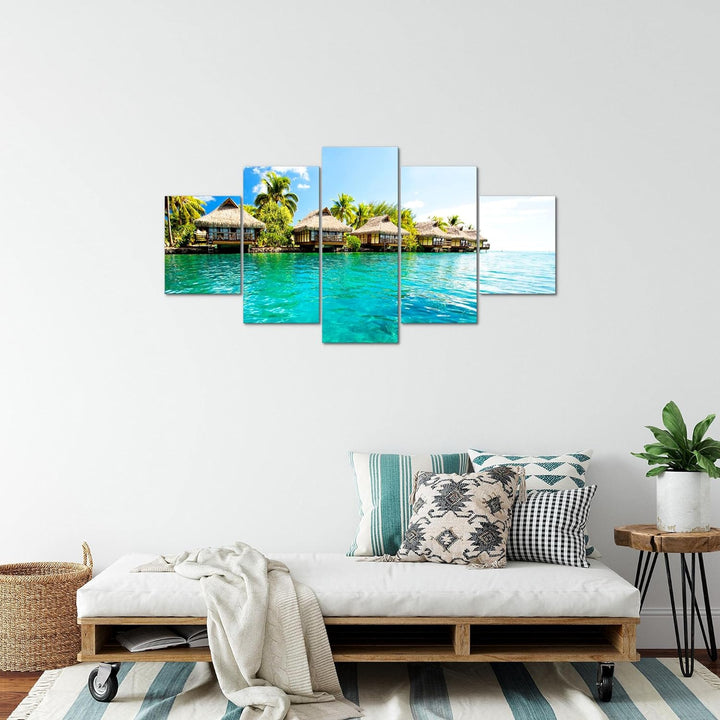 Runa Art Bild Wohnzimmer Schlafzimmer Panorama Meer 5 Teilig Hawaii Küste Blau Wandbilder auf Vlies