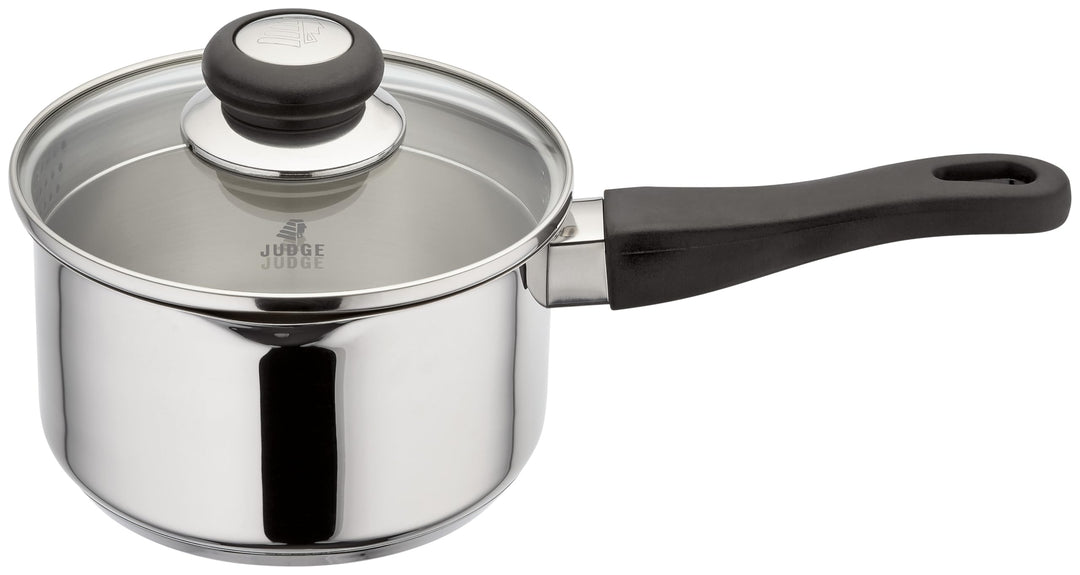 Judge Vista Mittelgrosser Kochtopf aus Edelstahl mit Abgiessrand, 16cm, 1.5L Bruchsicherer Siebdecke