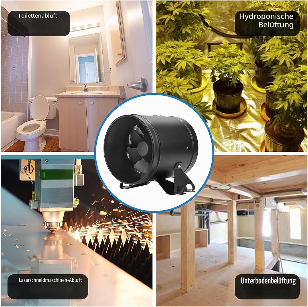 Rohrventilator 150mm Regelbar, 594m³/h Inline-Kanalventilator Abluftventilator Ideal Rohrlüfter für