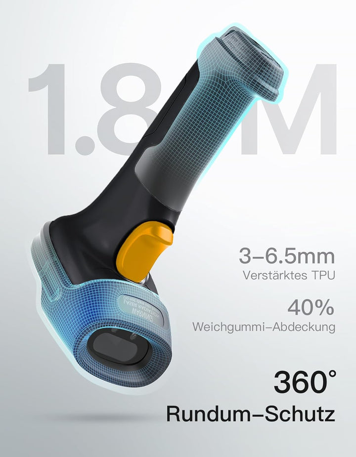 Inateck Barcode Scanner 2D Bluetooth, Kabellose QR Code Scanner, Wireless Handscanner mit AI APP & S