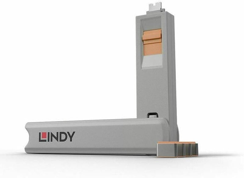 LINDY 40428 USB Typ C Port Schloss, orange Pack of 4 with Key Orange, Pack of 4 with Key Orange