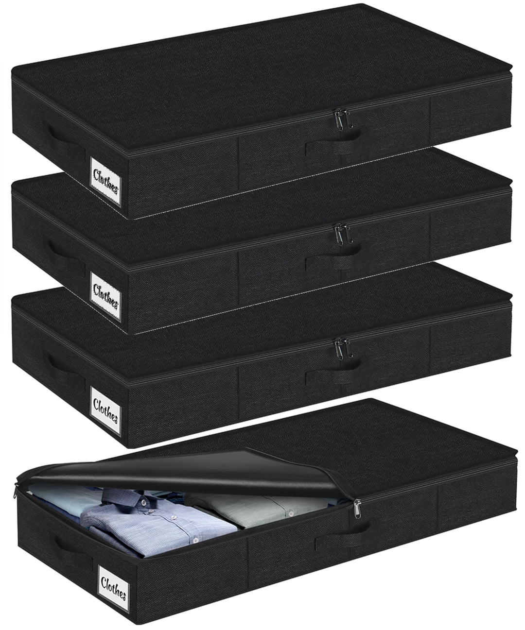 Unterbett Aufbewahrungsbox mit Deckel 12cm hoch, 4 Stück Faltbar Unterbettkommode, Waschbar Kleidera