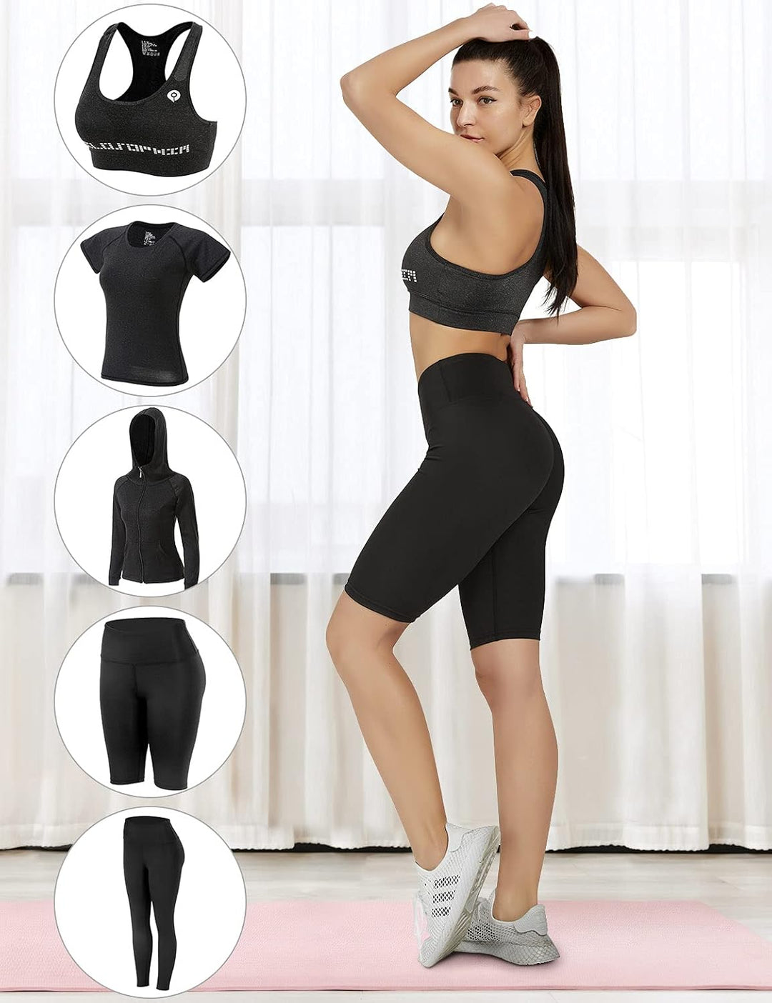 JULY'S SONG Yoga Kleidung Anzug 5er-Set Trainingsanzug Laufbekleidung Gym Fitness Kleidung L Grau Up
