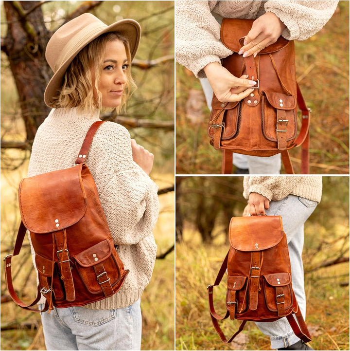 Gusti Rucksack Leder - Gary 13" Damen und Herren Cityucksack Unirucksack Wanderrucksack Alltagsrucks