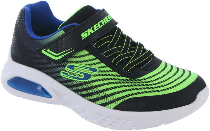 Skechers 403930L BBLM Sneaker, Black Synthetic/Lime Textile/Blue Trim, 28 EU