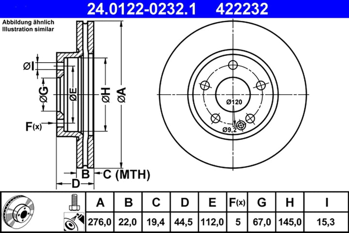 ATE Original Bremsscheibe - 2 Bremsscheiben - 24.0122-0232.1 - ECE-R90 Strassenzulassung