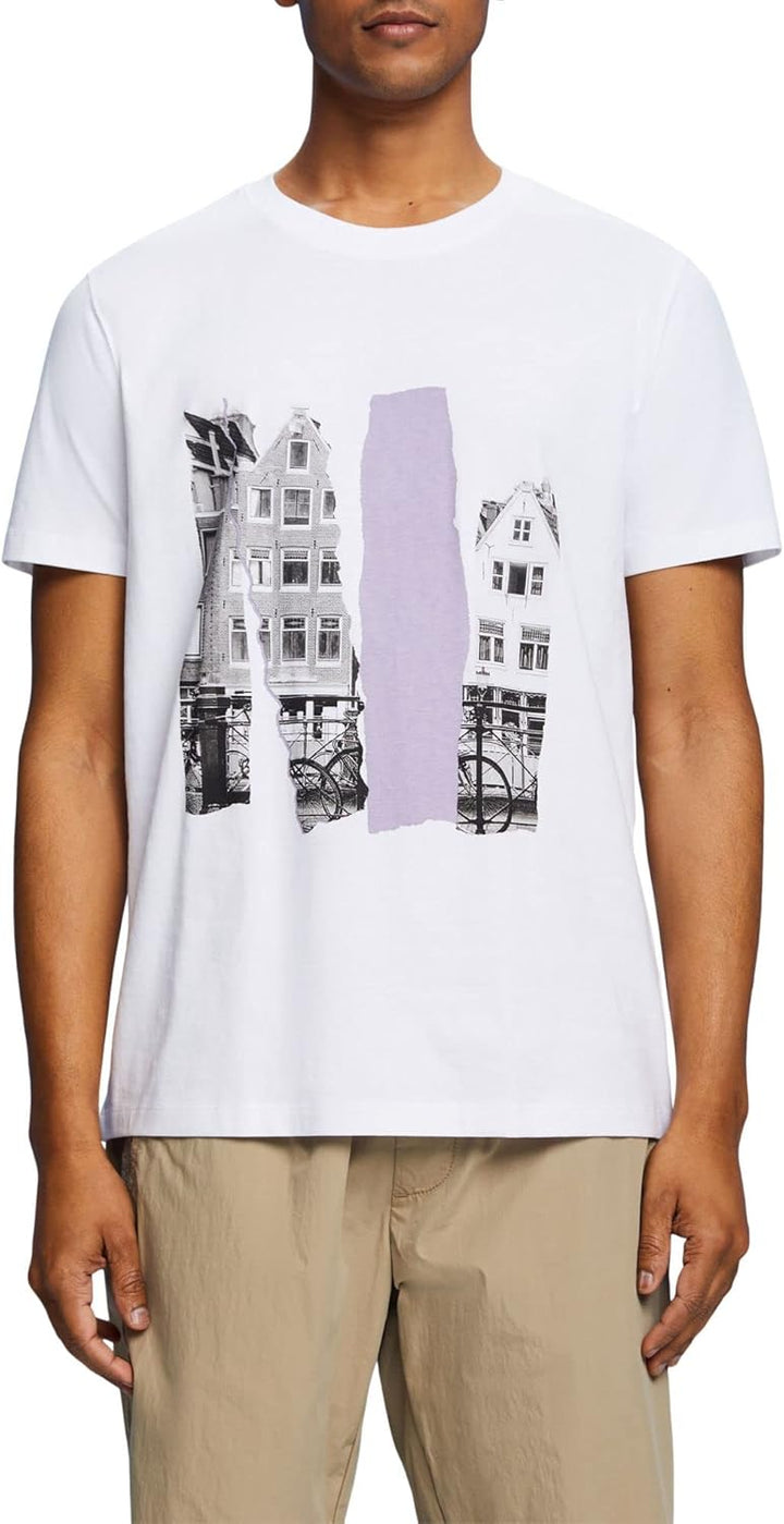 ESPRIT Rundhals-T-Shirt mit Print, 100% Baumwolle