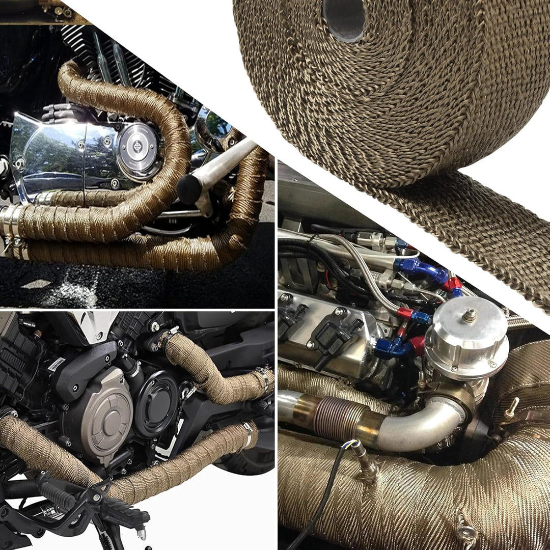 Titanium Exhaust Heat Wrap Roll für Motorräder Faserglas-Wärmeschutzband mit 5 Edelstahl-Bindern (T-