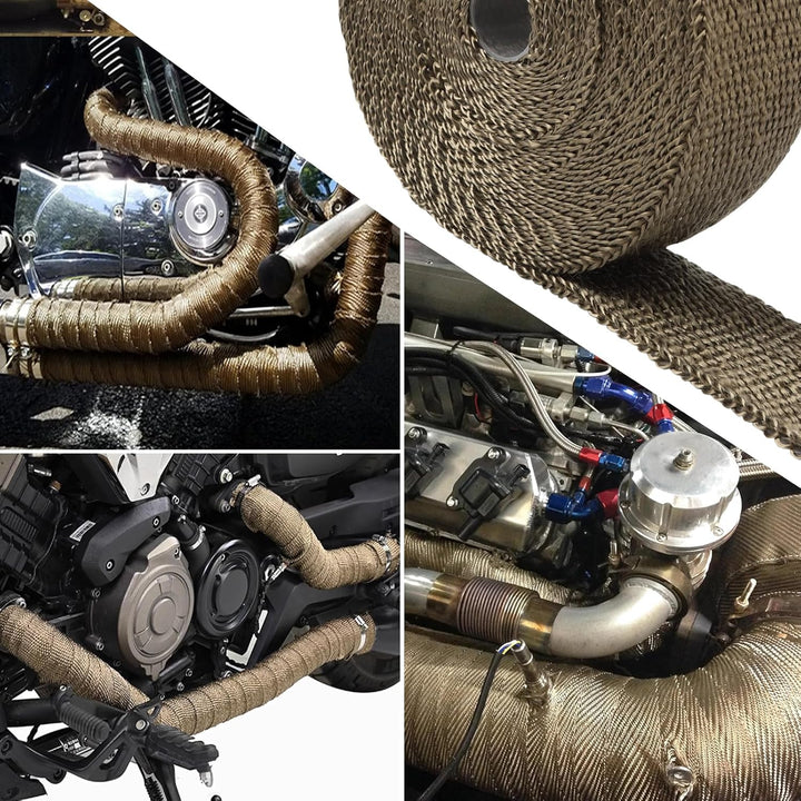 Titanium Exhaust Heat Wrap Roll für Motorräder Faserglas-Wärmeschutzband mit 5 Edelstahl-Bindern (T-