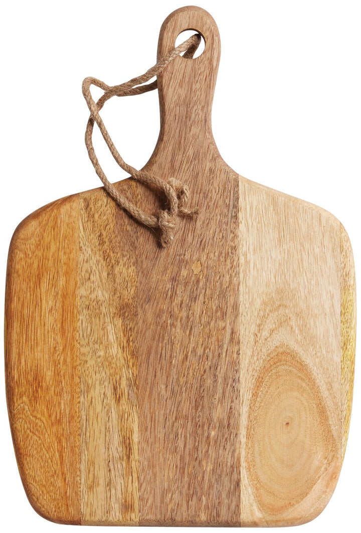 MasterClass Mangoholz Servierbrett, Quadratisches Schneidebrett aus Hochwertigem Holz mit Schnur zum