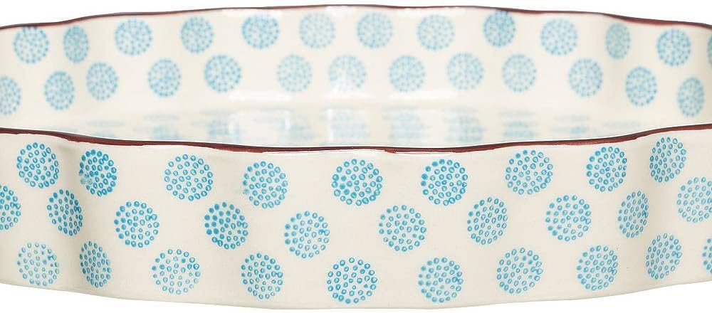 Tranquillo Quicheform aus Steinzeug mit handgestempeltem Print weiss-blau, 27 cm
