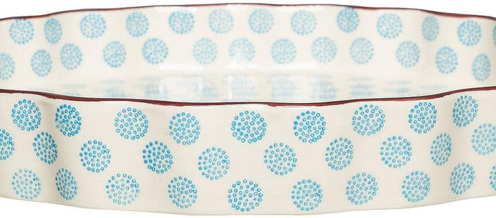 Tranquillo Quicheform aus Steinzeug mit handgestempeltem Print weiss-blau, 27 cm
