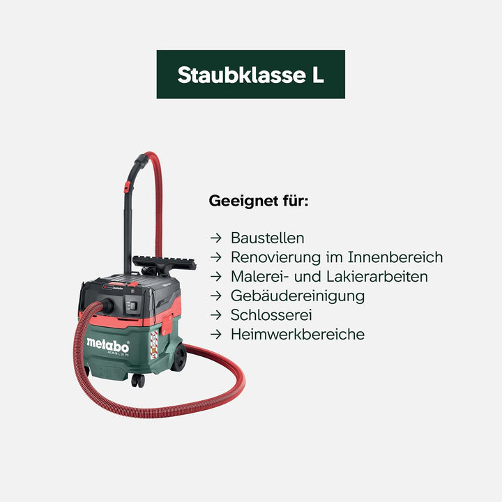 metabo Akku-Sauger AS 36-18 L 20 PC - 18 V, 20L Behälter - Staubklasse L, Nass- und Trockensauger, B