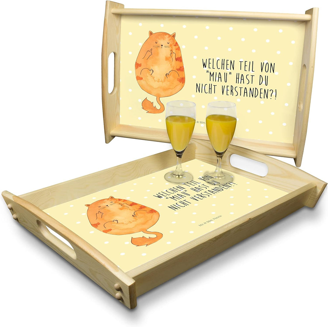 Mr. & Mrs. Panda Servierplatte Holz Katze Mittelfinger - Geschenk, Servier Tablett, kaffeetablett, D