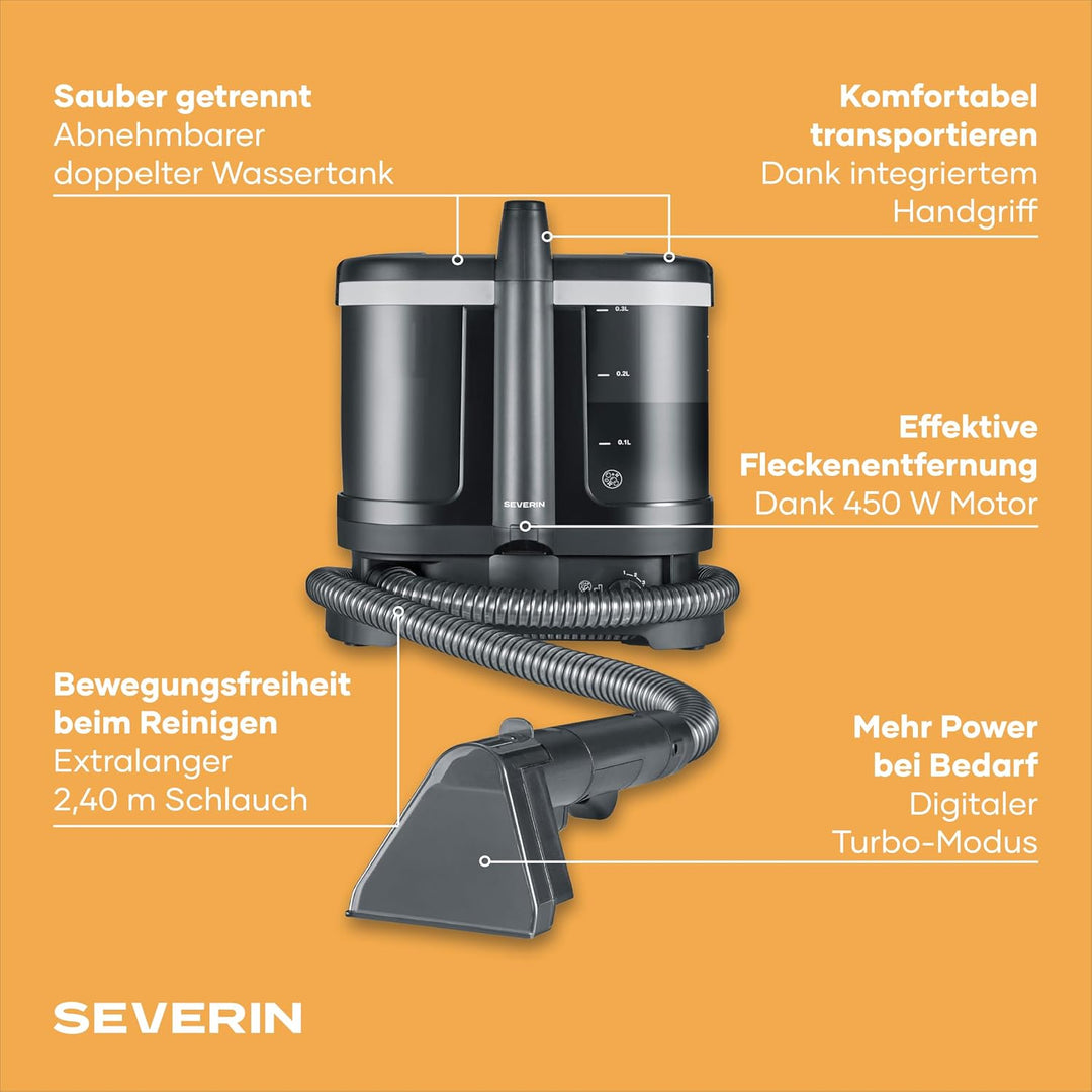 Severin Polsterreiniger, für Teppich, Polster, Autositze & Sofa, 2-Tank-Nasssauger, Waschsauger, Tep