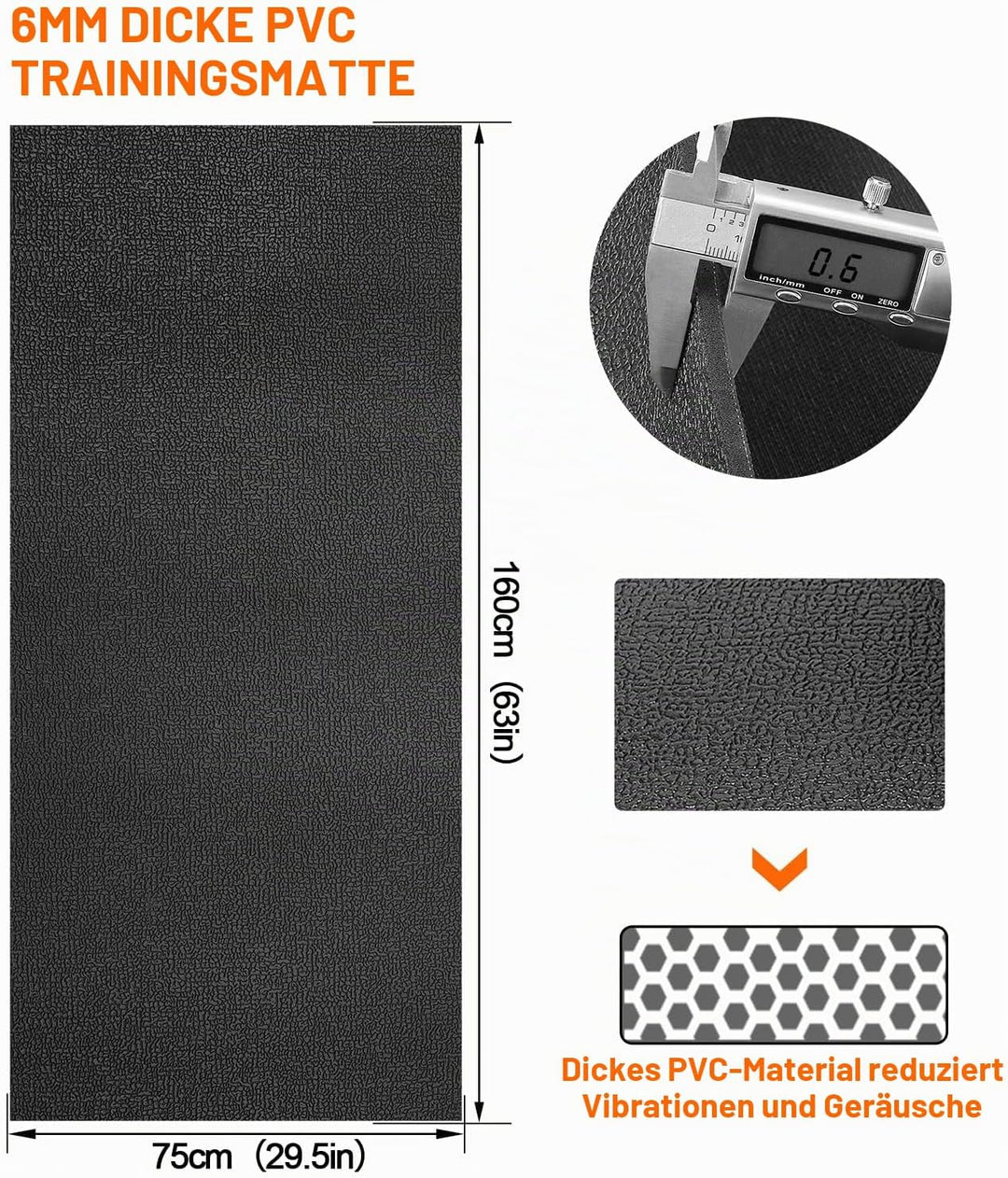 Faltbare Bodenschutzmatte Fitness Unterlegmatte für Fitnessgeräte, 140cmx65cm/160x75cm/180x80cm,6mm