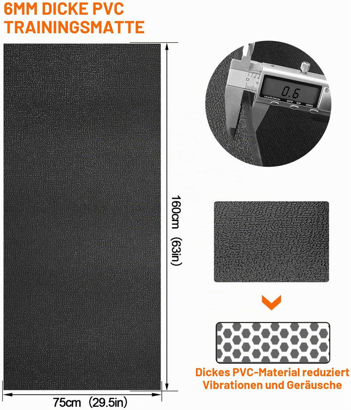 Faltbare Bodenschutzmatte Fitness Unterlegmatte für Fitnessgeräte, 140cmx65cm/160x75cm/180x80cm,6mm