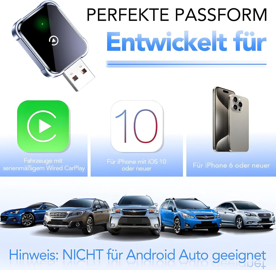 Wireless CarPlay Adapter iPhone | Kabellos Auto Apple CarPlay Dongle | Plug & Play | Mini Design | A